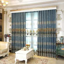 Novas cortinas de luxo tule para sala estar europeu azul chenille bordado veludo fios quarto decorar painel WP019-3 2024 - compre barato