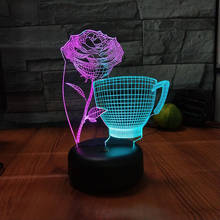 Luz noturna de led em 3d com copo de rosa, lâmpada de mesa com luz usb que muda de cor, para bebê dormir, decoração da casa, novidade, presente de natal