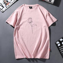 2020 Fashion Harajuku Summer Top Women Casual Korean Style White T-shirt Streetwear Flower Print T Shirts Tshirts Cotton Purple 2024 - buy cheap