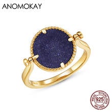 Anomook novo criativo azul areia girar cor do ouro anéis 100% sterling 925 prata anel redimensionável para presente de jóias femininas 2024 - compre barato