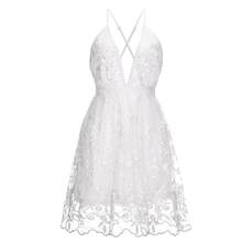  Women Summer Sexy Deep V-Neck Backless Mini Swing Skater Dress Spaghetti Strap Embroidery Floral Lace Beach Sundress 2024 - buy cheap