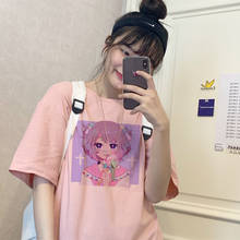 Футболка Y2K женская с милым японским мультяшным аниме принтом, повседневная милая розовая уличная одежда в стиле Харадзюку, шикарная винтажная рубашка 2024 - купить недорого