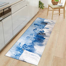 Alfombra azul abstracta con pintura de paisaje, alfombra lavable para cocina, larga, antideslizante, para dormitorio y baño 2024 - compra barato