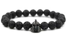 10mm tjj4 elastic adjusted nature black stone volcanic lava bead micro pave Spartan helmet cz cubic zirconia Bracelet 2024 - buy cheap