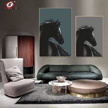 Pintura abstrata de cavalo brilhante, poster cinza azul preto branco com estampa de animal, pintura moderna para sala de estar, imagens de decoração de arte de parede 2024 - compre barato