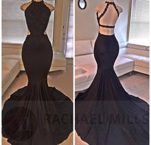 Black Prom Dress Mermaid Halter Appliques Lace Beaded Backless Long Prom Gown Evening Dresses Robe De Soiree 2024 - buy cheap