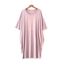 2019 летнее домашнее платье больших размеров, ночная рубашка с коротким рукавом, свободная ночная рубашка с круглым вырезом из модала и хлопка, однотонная женская одежда для сна 2024 - купить недорого