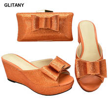 Zapatos de fiesta y bolso africanos para mujer, calzado italiano naranja con bolsos a juego, calzado de boda de cristal, último diseño 2024 - compra barato
