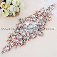 1 Piece Rose Gold Claw Rhinestone Crystal Appliques Patches Hot Fix Glass Rhinestone Motif Iron On Bridal Sash Belt FA-956 2024 - buy cheap