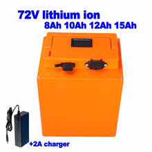 Bateria de lítio para bicicleta ebike, 72v, 8ah, 10ah, 12ah, 15ah, scooter, triciclo elétrico com 25a bms, 1800w + carregador 2a 2024 - compre barato