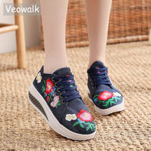Veowalk-Zapatillas de lona con bordado Floral para mujer, zapatos de plataforma plana con cordones, informales, cómodos, Creepers 2024 - compra barato