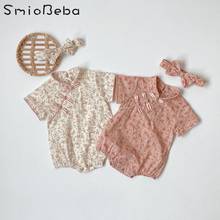 Peleles con diadema de manga corta para bebé, Cheongsam antiguo para recién nacido, 6-24 meses, monos de boda para cumpleaños 2024 - compra barato