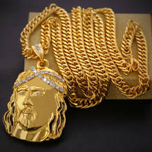 Personality Exaggeration Gold Plated Jesus Necklace Pendant Big Gold Color Chain Hip Hop Jewelry Iced Out Chain Party Gift 2024 - buy cheap