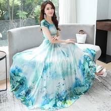 Office Lady Summer Dress Big Swing Vestidos Women Short Sleeve Floral Print Long Chiffon Dresses Blue,Pink Casual Clothing AE526 2024 - buy cheap