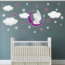 Cartoon baby elephant DIY wall sticker children's room bedroom graffiti decal decoration star cloud PVC animal sticker mural 2024 - buy cheap