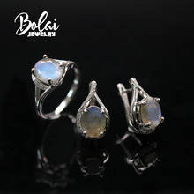 Bolai-Conjunto de anillo y pendientes de labradorita ovalada natural para mujer, de Plata de Ley 925, joyería fina con diseño diario simple de 8x10mm 2024 - compra barato