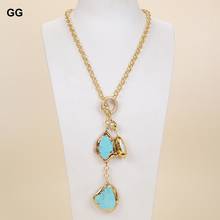 GuaiGuai Jewelry 27" White Biwa Pearl Blue Turquoise Gems Stone Lariat Chain Necklace 2024 - buy cheap