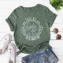 Camiseta feminina estilo mountain graphic, camiseta de algodão, manga curta para o verão e da moda 2024 - compre barato