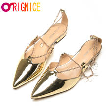 Orignice-zapatos planos de cuero genuino para mujer, calzado informal con correa en el tobillo, Color dorado, talla 34-40, hecho a mano 2024 - compra barato