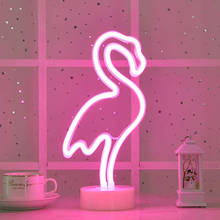 Neon flamingo led night light com base usb ou bateria alimentado flamingo candeeiro de mesa para festa de casamento em casa decoração de natal 2024 - compre barato