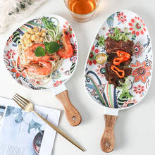 Ceramic Salad plate Western Food Plate Steak Dessert Plate with Handle Nordic Ethnic Style Handmade Home Creative Fruit Dish 2024 - buy cheap