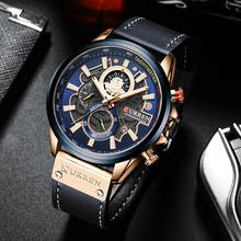 Часы мужские, синие, кожаные, с хронографом 2024 - купить недорого