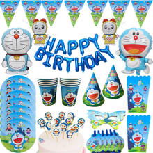 Doraemon тематическая праздвечерние чная скатерть, декоративные чашки, тарелки, Детские сувениры, посуда, столовая посуда для вечеринки, набор тортов 2024 - купить недорого