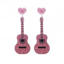 Classical Pink Black Guitar Retro Art Style Chic Music Festival Hot Sell Earrings 2020 Hiphop Jewelry Shiny Drop Earrings E20054 2024 - buy cheap