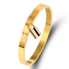 Trendy Rivet Charm Cuff Bracelets Stainless Steel Black Gold Color Metal Buckle Lock Bangles Party Women Jewery Accessories 2024 - buy cheap