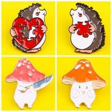 Funny Hedgehog Enamel Pin Badges Custom Cartoon Cute Mushroom Brooches Bag Lapel Pin Badge Plant Jewelry Gift for Kids Friends 2024 - buy cheap
