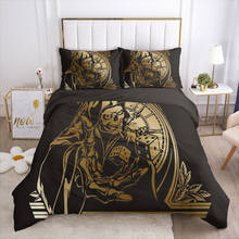 Conjunto de cama de luxo com impressão 3d hd, edredon e fronhas, cobertor, capa de edredom, queen/king, caveira preta dourada 2024 - compre barato
