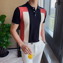 Color contrast POLO Shirts for men 2021 summer new short sleeve Business slim Lapel knitting tops Design casual male clothing 2024 - buy cheap