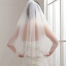 Novo simples curto tule véus de casamento nupcial duas camadas véu branco com pente para noiva mariage acessórios casamento 2024 - compre barato
