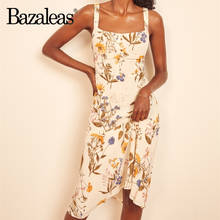Bazaleas Chic  Floral Print Cream Tank Dress Vintage Spaghetti Strap Women Midi Dress Retro Dresses Sexy Vestidos 2024 - buy cheap