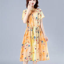 2022 New Cotton Linen Elegant Women Summer Dress Print Floral Vintage Dress Stand Button Blouse Dress Female Casual Dress 2024 - buy cheap