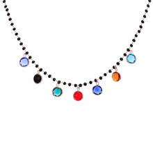 Colorful Cubic Zirconia Drop Charms Necklaces For Woman Gold Color Black Beaded Chain Short Necklace New Fashion Jewelry Gifts 2024 - buy cheap