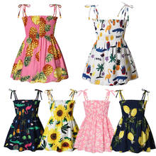 Платье на бретельках с открытой спиной и цветочным принтом для маленьких девочек, 2021, повседневная одежда, летний наряд для маленьких девочек, От 2 до 6 лет 2024 - купить недорого