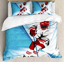 Hockey Duvet Cover Set Hockey Player Makes a Strong Shot on Goal Rival Illustration Abstract Backdrop Decorative 3 Piece Bedding 2024 - buy cheap