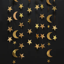 Guirnalda colgante de Luna y estrella de oro y plata, decoración del hogar, cortina de pared, suministros de Ramadán, Mubarak, Kareem, Eid Mubarak, 4m 2024 - compra barato