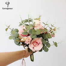 Buquê de casamento para damas de honra flores de casamento buquês de noiva rosas de seda artificiais buquê de noiva rosas peônia branco 2024 - compre barato