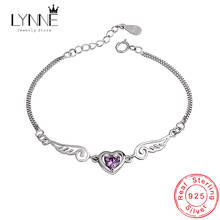 New Lovely Heart Angel Wing Zircon Bracelet 925 Sterling Silver Purple Rhinestone CZ Charm Bracelets Women Trendy Jewelry Gift 2024 - buy cheap