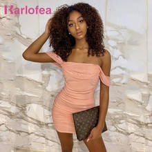 Karlofea New Sexy Elegant Mesh Ruched Mini Dress Chic Backless Off Shoulder Summer Outfits Dress Ladies Simple Workout Clothing 2024 - buy cheap