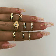 Docona 8 unids/set mujeres anillos de moda para mujeres Vintage letras para bebé corazones flores cristales geométrica anillo de oro 9087 2024 - compra barato