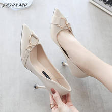 2020 HOT Elegant Metal Buckle Show Thin Women's Pumps Solid PU Leather Pointed Toe Fashion Brand High Heels Women Shoes 2024 - buy cheap