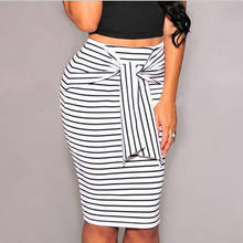 Summer Women Stripe Pencil Skirts Sexy Bodycon Long Skirt Fashion High Waist Bow Tie Skirt Big Size White Black Female 2XL 2024 - buy cheap