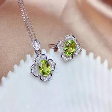 Natural green peridot wedding jewelry sets natural olivine ring necklace S925 silver ancient delicate Flowers girl gift jewelry 2024 - buy cheap