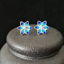 Flor azul 999 brincos de prata esterlina para as mulheres pequenos studs earings artesanal luxo jóias cloisonne esmalte étnico 2024 - compre barato