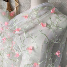 Tecido de renda floral 3d de chiffon, aplique à mão, tecido de tule, vestido de flores bordado, faça você mesmo, tecido de casamento, 130cm de largura, 1 jarda 2024 - compre barato