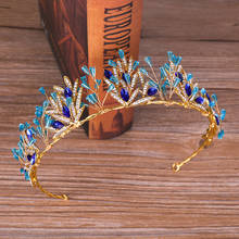 Azul cristal coroa nupcial tiara hairband casamento acessórios para o cabelo headdress festa de aniversário noivado coroa 2024 - compre barato