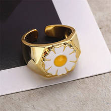 2021Hot sale Sun Flower Frangipani Wide Face Simple Creative Glaze Open Ring women Student Best Friend Party Gift Tibetan Silver 2024 - buy cheap